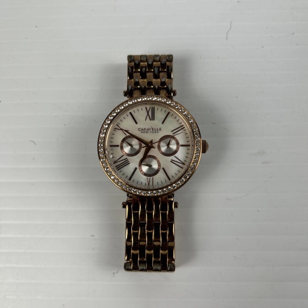 Caravelle NY,Ladies' Rose Gold,Round Crystal Chronograph Bracelet Watch.44N101